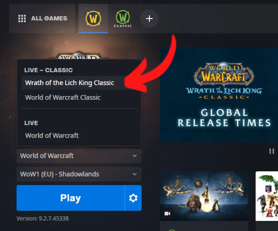 How to play Wotlk Classic Battle Net Launcher